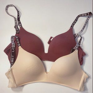 LoveSecret Seamless Wireless Pushup Bra, Burgundy and Tan Colors - Medium